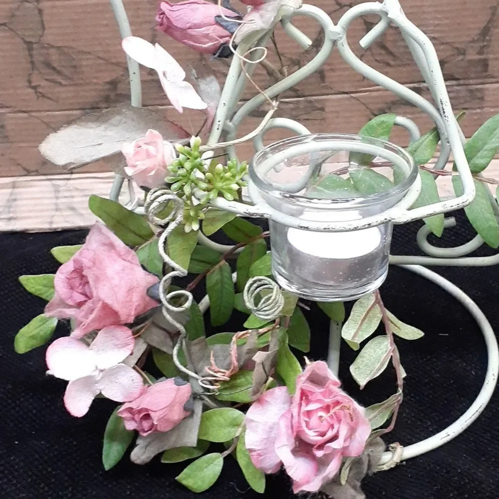 Verde Green Iron angel‎ with trailing pink roses